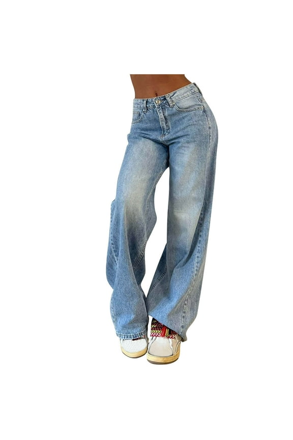 Jeans for Women High Waisted Straight Leg Jeans Stretchy Wide Leg Denim Pants with Pockets