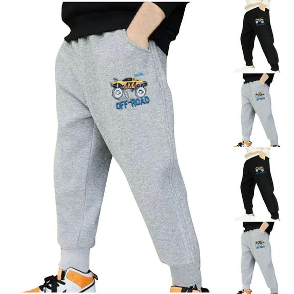 Qingpeng Kids Boys Sweatpants Youth Cute Printed Cotton Athletic Joggers Pants with Pockets