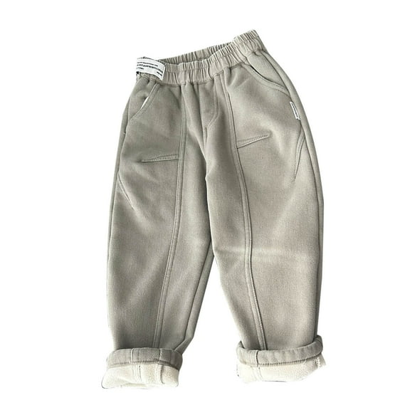 Qingpeng Kids Girls Fleece Lined Jogger Toddler Casual Loose Solid Sweatpants with Pockets Fall Winter Warm Pant