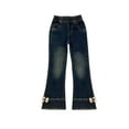 thumbnail image 1 of Qingpeng Kids Girls Slim Jeans Elastic Waistband High Stretch Flared Denim Pants with Pockets, 1 of 2