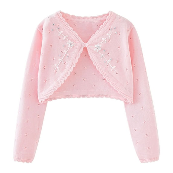 Qingpeng Little Girls Knit Long Sleeve Cardigan Jackets Kids Button Solid Cover Up Sweater