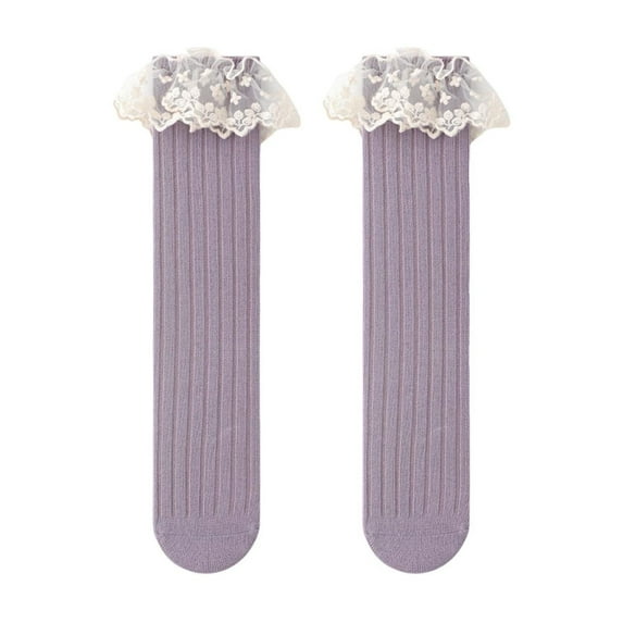 Qingpeng Little Girls Vintage Ruffle Ankle Lace Socks Toddler Girl Solid Boot Socks