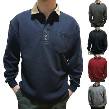 Qingpeng Long Sleeve Lapel Shirts for Men with Pocket Outdoor Workwear Office Casual Collared Shirts Fall