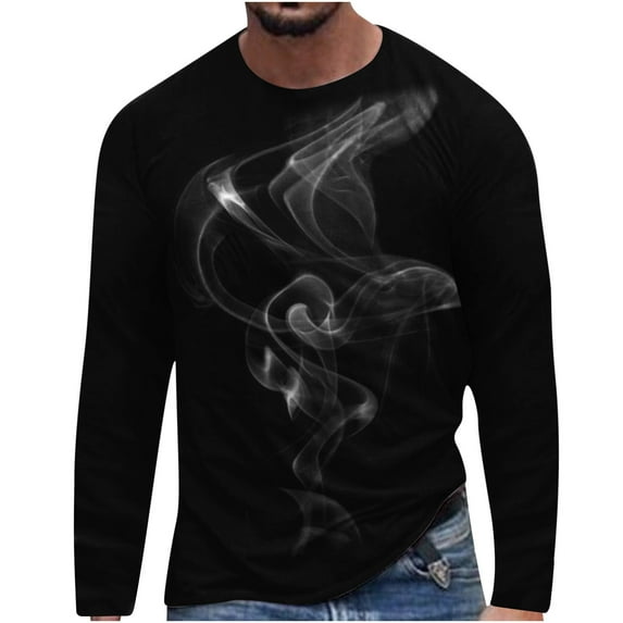 Qingpeng Long Sleeve Tees for Men Print Pullover Tops Fall Round Neck Long Sleeve Tee Shirt Blouse Tops