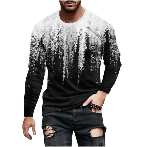 Qingpeng Men Casual Round Neck Long Sleeve Tshirts Vintage 3D Printed Shirts Streetwear Tees Top
