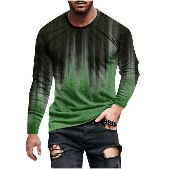 Qingpeng Men Gradient Color T-Shirt Spring Shirts Comfy Long Sleeve Scoop Neck Tops Blouses Basic Casual Pullover Shirt