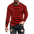 thumbnail image 1 of Qingpeng Men Stripe Print T-Shirt Spring Shirts Comfy Long Sleeve Scoop Neck Tops Blouses Basic Casual Pullover Shirt, 1 of 5