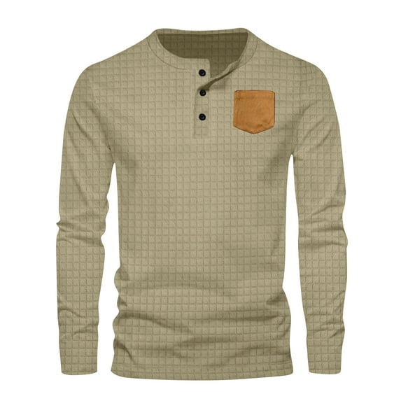 Qingpeng Men's Shirt Long Sleeve Crewneck Tops Lightweight Casual Pullover Clothes Sweatshirts with Pocket