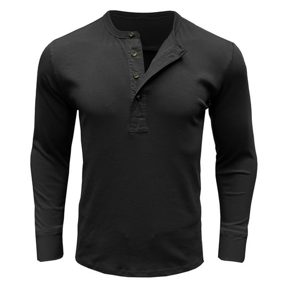 Qingpeng Men's Button Down Shirt Fall Crewneck Long Sleeve Casual Solid Color Slim Fit T Shirts