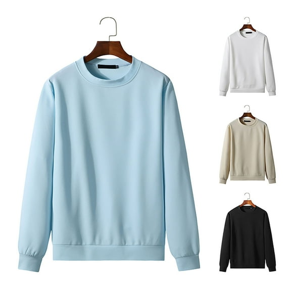 Qingpeng Men's Casual Long Sleeves Crewneck Sweatshirts Cotton Solid Pullover Sweatshirt for Men