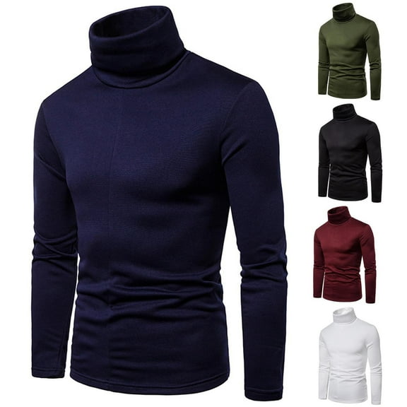 Qingpeng Men's Casual Slim Fit Basic Tops Knitted Lightweight Turtleneck Pullover Sweater