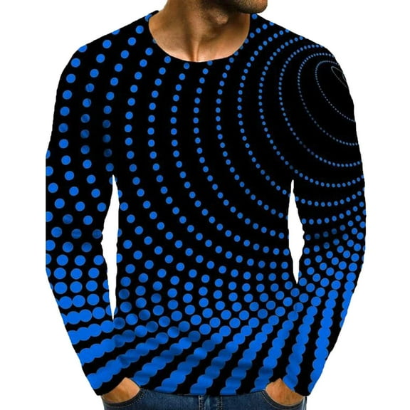 Qingpeng Men's Classic Shirts Basic Round Neck Long Sleeve T-Shirt Slim Fit Print Shirts Tops