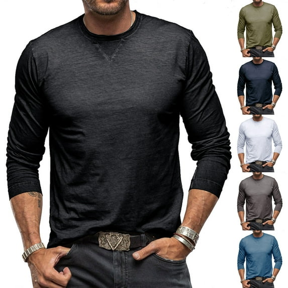 Qingpeng Men's Cotton Long Sleeve T-Shirts Lightweight Super Soft Athletic Crew Neck Tees for Running Lounging Casual Workout