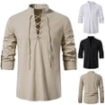 thumbnail image 1 of Qingpeng Men's Cotton Retro Lace Shirts, 1 of 9