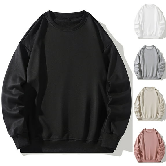 Qingpeng Men's Crewneck Sweatshirt Solid Long Sleeve Fleece Pullover Vintage Sweatshirt Street Sweatshirts