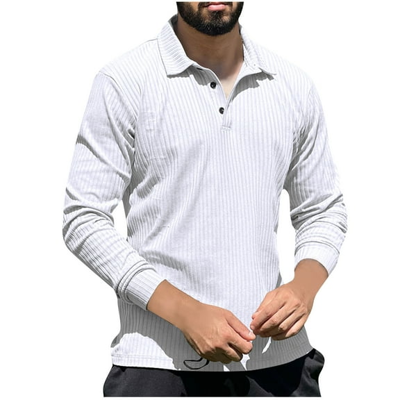 Qingpeng Men's Knit Lapel Sweater Long Sleeve Lapel Shirts Lightweight Casual Pullover Sweater