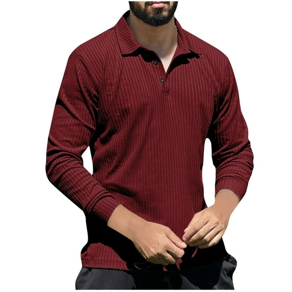Qingpeng Men's Knit Lapel Sweater Long Sleeve Lapel Shirts Lightweight Casual Pullover Sweater