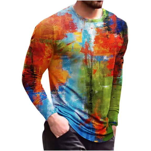 Qingpeng Men's Shirt Casual Round Neck Long Sleeve Shirt for Men