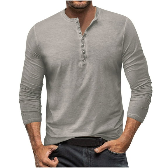 Qingpeng Men's Shirts Casual Long Sleeve Basic Shirt Classic Lightweight Cotton Button Pullover T-Shirts