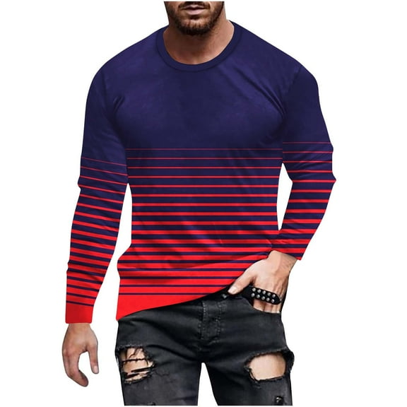 Qingpeng Men's Striped T-Shirt Classic Fit Casual Basic Pullover Shirt