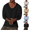 thumbnail image 1 of Qingpeng Men's T Shirt Cotton Linen Long Sleeved V-Neck T Shirt Casual Color Matching T Shirt for Men, 1 of 6