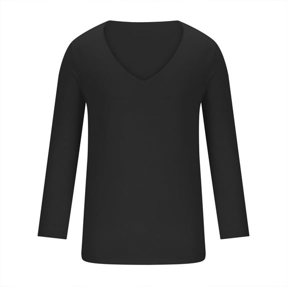 Qingpeng Men's V Neck Long Sleeve Shirts Casual Cotton T-Shirts Loose Tee Shirts