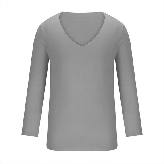 Qingpeng Men's V Neck Long Sleeve Shirts Casual Cotton T-Shirts Loose Tee Shirts