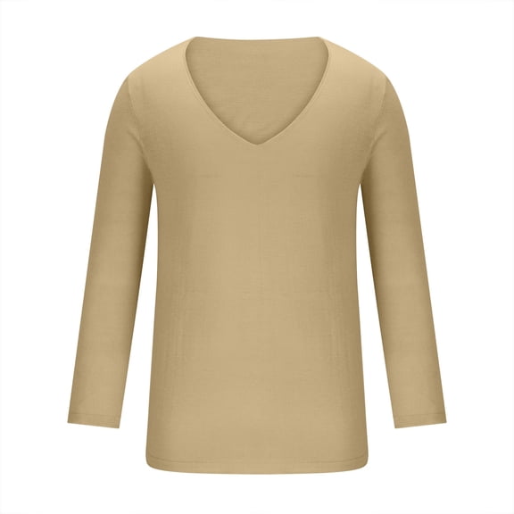 Qingpeng Men's V Neck Long Sleeve Shirts Casual Cotton T-Shirts Loose Tee Shirts