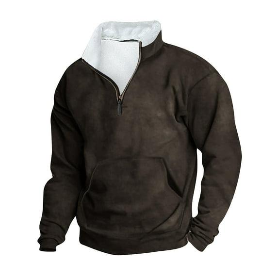 Qingpeng Mens 1/4 Zip Pullover Sweatshirt Solid Long Sleeve Hoodies Sweaters with Pocket Casual Loose Shirt