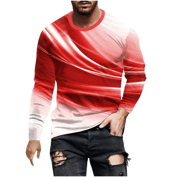 Qingpeng Mens Basic Shirt Print Round Neck Long Sleeves Casual Slim Fit Shirt