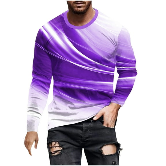 Qingpeng Mens Basic Shirt Print Round Neck Long Sleeves Casual Slim Fit Shirt