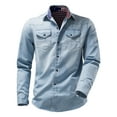thumbnail image 1 of Qingpeng Mens Lapel Denim Shirt Long Sleeve Button Outdoor Work Casual Cut Jean Shirts with Pockets, 1 of 4