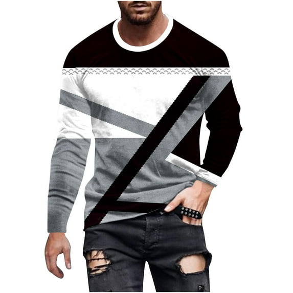 Qingpeng Mens Long Sleeve Shirts Casual 3D Print Loose Pullover Graphic Tee Shirts Fall Athletic Sweatshirts