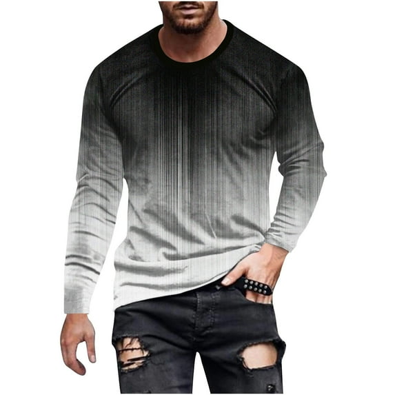 Qingpeng Mens Long Sleeve Shirts Casual Gradient Color Loose Pullover Graphic Tee Shirts Fall Athletic Sweatshirts