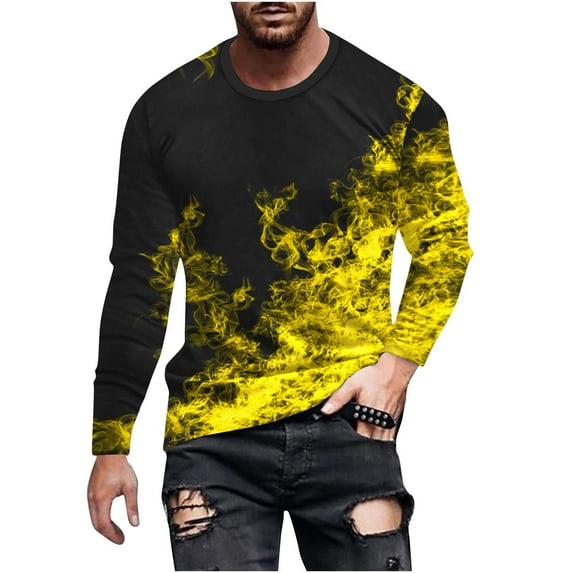 Qingpeng Mens Long Sleeve Shirts Casual Gradient Color Loose Pullover Graphic Tee Shirts Fall Athletic Sweatshirts