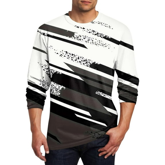 Qingpeng Mens Print Pullover Shirt Tops Crewneck Long Sleeve Color Block Shirt Fall Loose Fit Shirt Top
