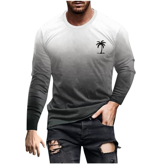 Qingpeng Mens Shirts Graphic Print Long Sleeve Crewneck Sweatshirts Casual Gym Workout Tee Top Outdoor Shirt