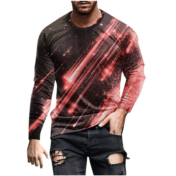 Qingpeng Mens Shirts Graphic Print Long Sleeve Crewneck Sweatshirts Casual Gym Workout Tee Top Outdoor Shirt