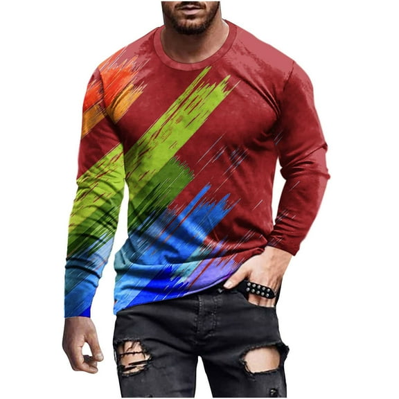 Qingpeng Mens T Shirts Graphic Print Causal Long Sleeve Tie Dye Pullover Shirts Workout Crewneck Sweatshirts Clothes Top