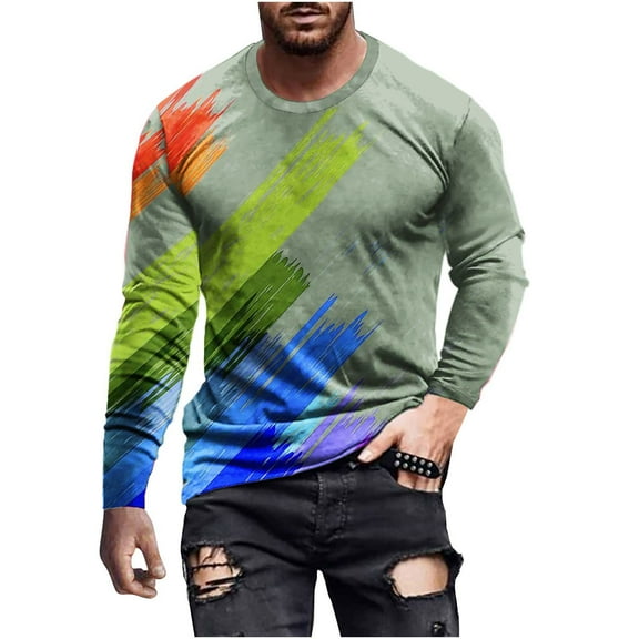 Qingpeng Mens T Shirts Graphic Print Causal Long Sleeve Tie Dye Pullover Shirts Workout Crewneck Sweatshirts Clothes Top