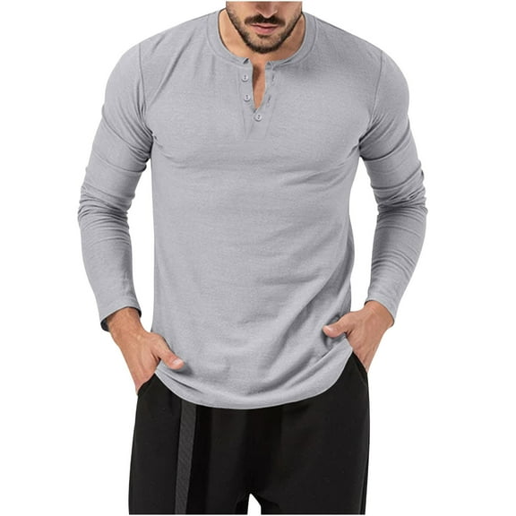 Qingpeng Mens V Neck Tee Shirts Slim Fit Long Sleeve Casual Cotton Solid Top Shirts