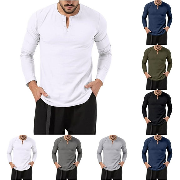 Qingpeng Mens V Neck Tee Shirts Slim Fit Long Sleeve Casual Cotton Solid Top Shirts