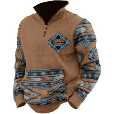 Qingpeng Mens Vintage Pullover Shirt Casual Loose Long Sleeve Half Zip Pullover with Pocket