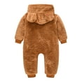 thumbnail image 1 of Qingpeng Newborn Girl Boy Rompers Plush Bear Ear Hooded Jumpsuit Winter Fleece Warm Snowsuit Onesies Long Sleeve Zipper Winter Coat Outfits for Kids Size 0-24M, 1 of 3
