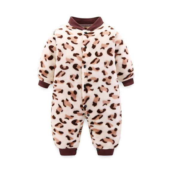 Qingpeng Newborn Infant Romper Boy Girl Long Sleeve Floral Print One Piece Jumpsuit Winter Fleece Warm Outwear Clothes Pajamas Outfits for Kids 3-18M