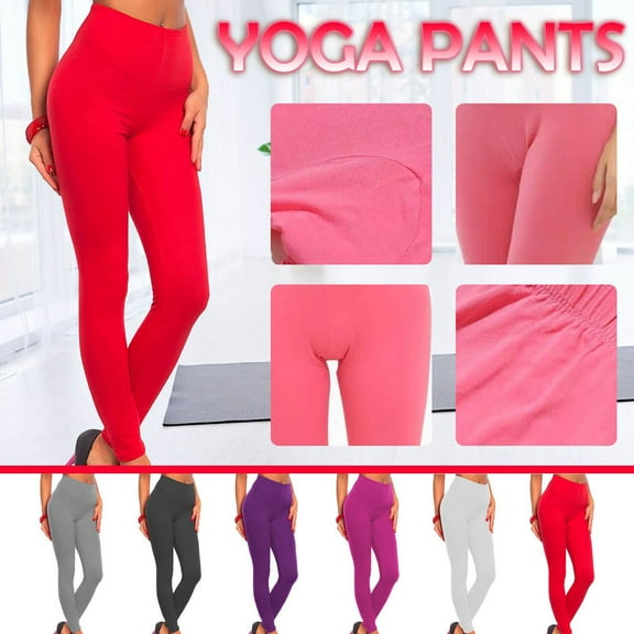 Qingpeng Pink Leggings Pants for Women Thick High Waist Yoga Pants with Pockets,Tummy Control Workout Running Yoga Leggings for Women