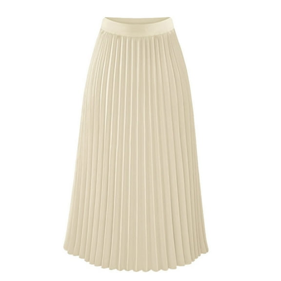 Qingpeng Pleated Midi Skirts for Women Elastic High Waisted Skirt Plus Size Womens Summer Skirts