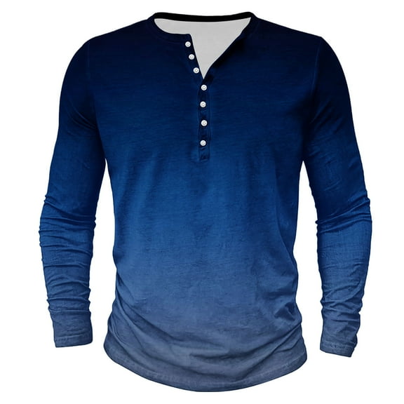 Qingpeng Plus Size Lapel Shirts for Men Dressy Casual Long Sleeve Button Down Banded Collar Shirt Gradient Color t-Shirt