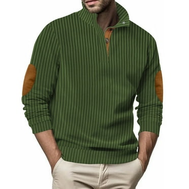 Qingpeng Pullover Sweatshirt for Men Long Sleeve Solid Tops 1/4 Button Stand Collar T-Shirt
