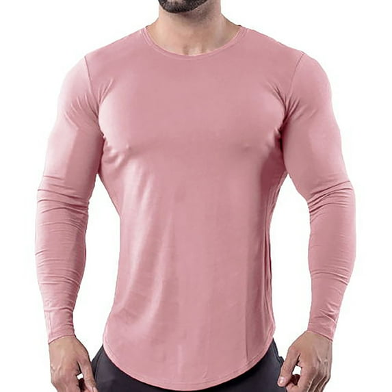 Qingpeng Slim Fit T-Shirts for Men Gym Workout Tee Shirt Tops Solid Sweatshirt for Men
